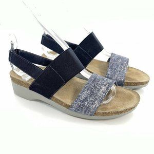 Munro American Comfort Sandals 6 M Pisces Navy Blue Stretch Nylon Metallic Shoe